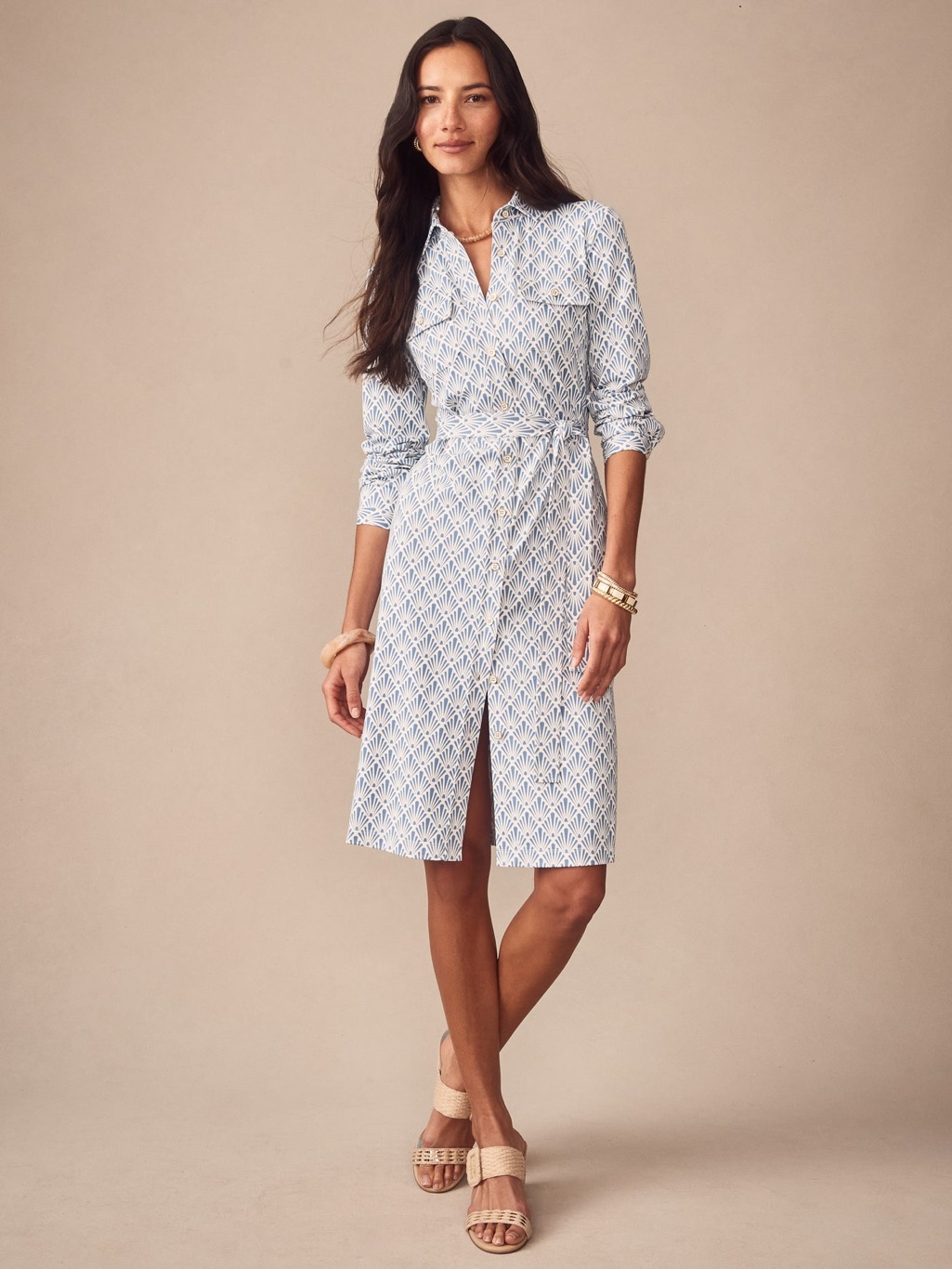 J. Mclaughlin Blue And White Printed Button-Up Tunic
